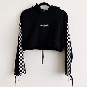 Maniere de Voir Checkered Crop Hoodie